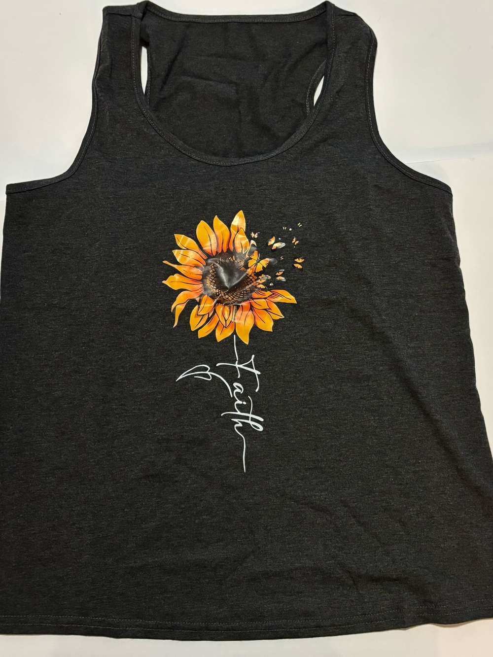 SHEIN Black Tank with Yellow-Orange Sunflower Graphic